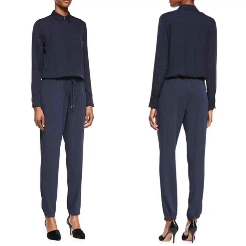 VINCE ELASTIC DRAWSTRING WAIST HEM BUTTON
FRONT POCKET JUMPSUIT SZ 4